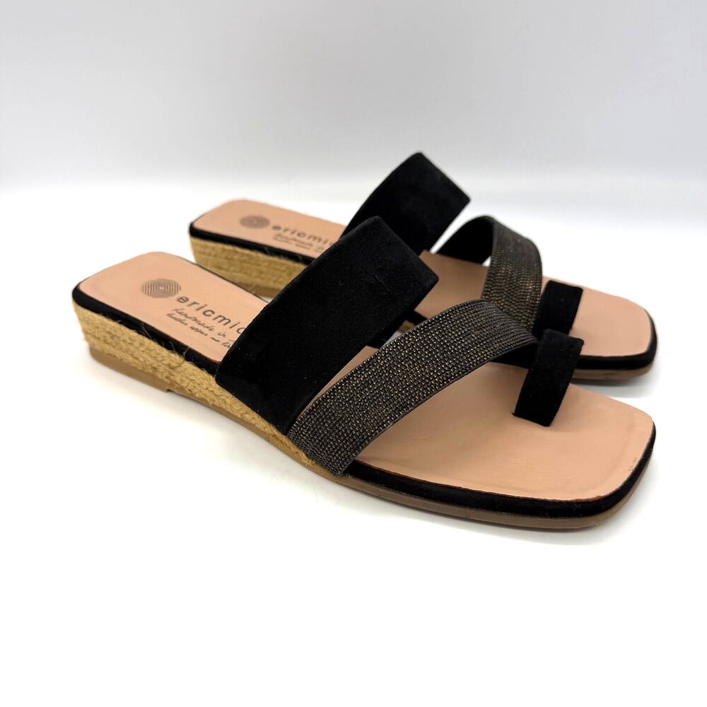 Eric Michael Claudia Woman's Low Heeled Toe Hoop Black Sandal Size 7 EU Size 37